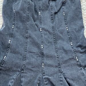 Black Denim Skirt with Stud Accents